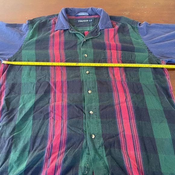 VTG Nautica Shirt Mens XL Blue Vertical Plaid Colorblock 90s Logo Twill - Picture 6 of 9